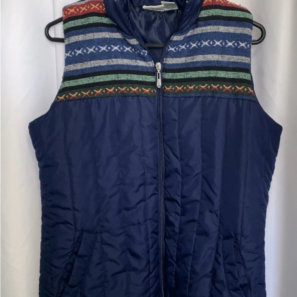 Mountain Lake Quilted Navy Blue Vest Aztec Striped Pattern on top Medium Women’s